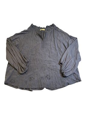 Democracy Women's Plus Size 3X Boho Embroidered Peasant Blouse Slate Gray EUC